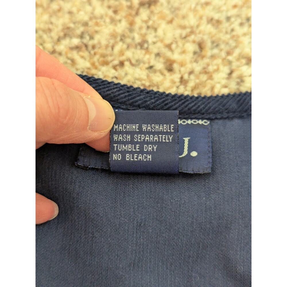Vintage Navy Blue Corduroy Jumper Size Medium Painted Snowmen Snowflakes Blue J - Picture 10 of 10